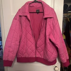 pink quilted bomber jacket